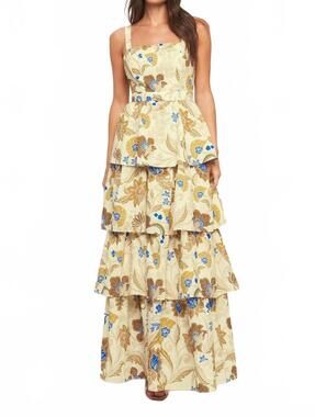NEW FLYING TOMATO limonata maxi dress in yellow multi